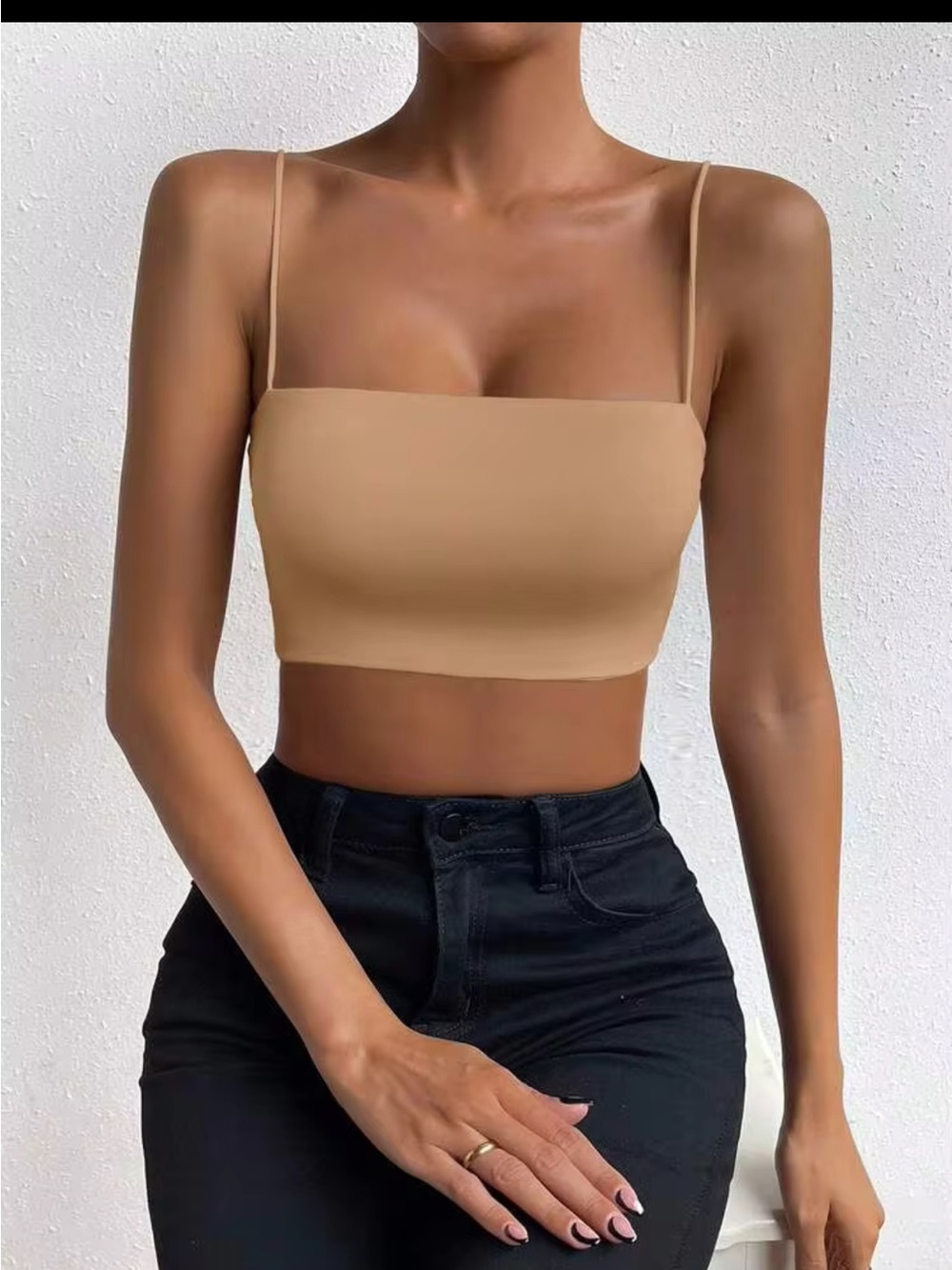 SHEIN Tan Seamless Square Neck Crop Cami